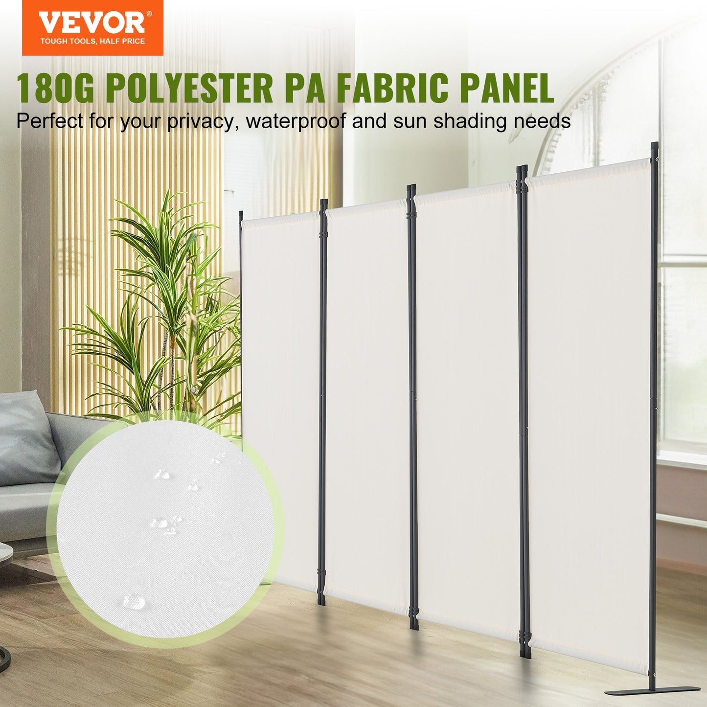 Room Divider, 4 Panel Room Dividers and Folding Privacy Screens, Fabric Partition Room Dividers for Office, Bedroom, Dining Room, Study, Freestanding, White