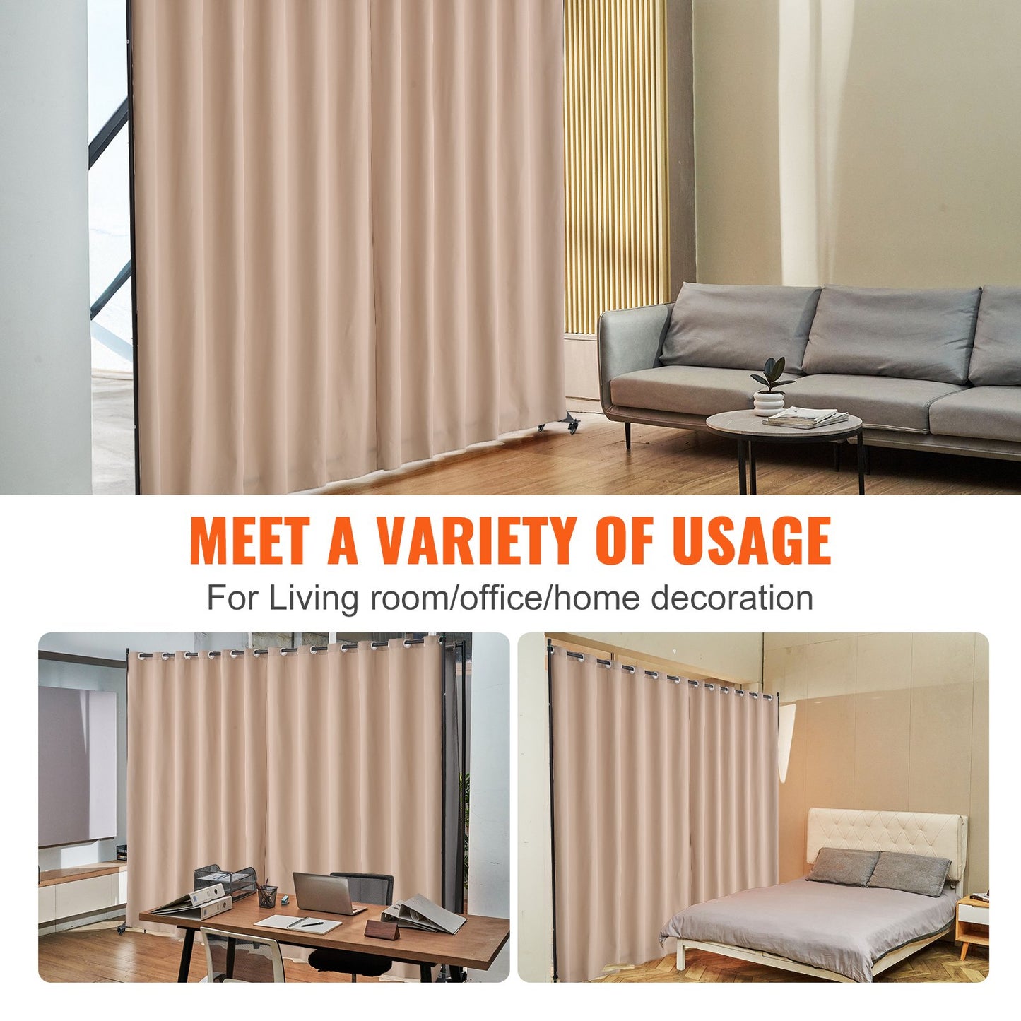 Raumteiler, mobiler Raumteiler mit Rollen, freistehender Sichtschutz für Büro, Schlafzimmer, Esszimmer, Arbeitszimmer, Braun