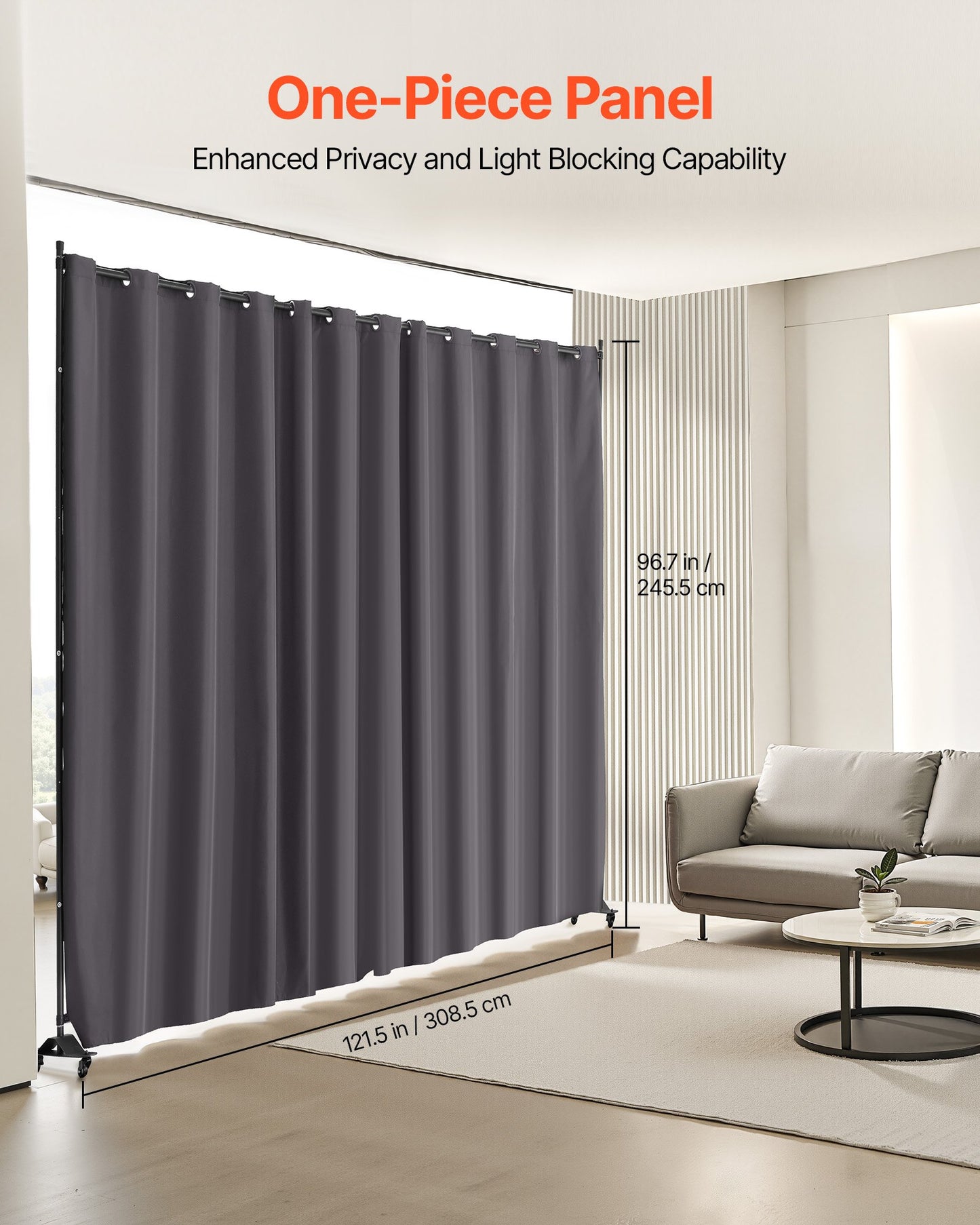 Room Divider, Portable Panel Room Divider with Wheels Curtain Divider Stand, Freestanding Room Divider Privacy Screen for Office, Bedroom, Dining Room, Study, Gray