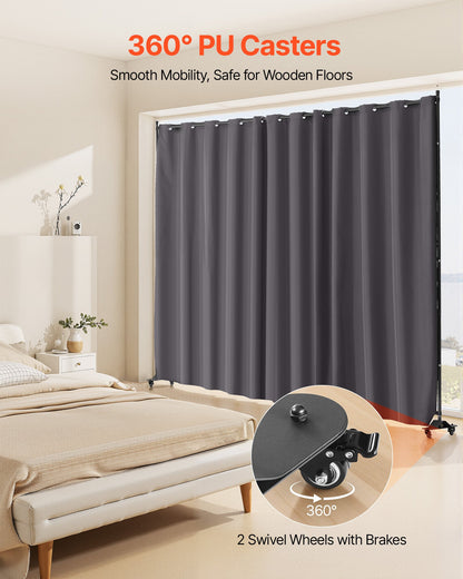 Room Divider, Portable Panel Room Divider with Wheels Curtain Divider Stand, Freestanding Room Divider Privacy Screen for Office, Bedroom, Dining Room, Study, Gray