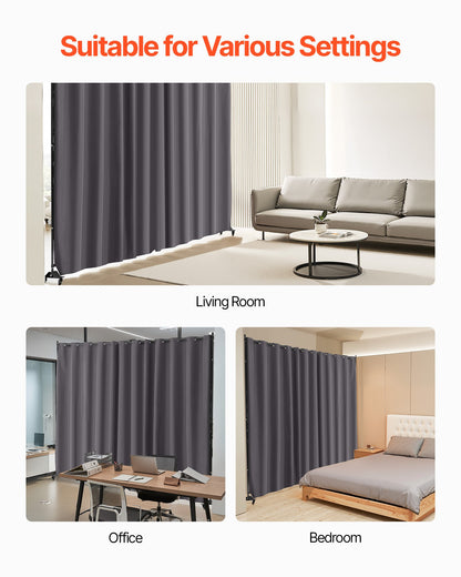 Room Divider, Portable Panel Room Divider with Wheels Curtain Divider Stand, Freestanding Room Divider Privacy Screen for Office, Bedroom, Dining Room, Study, Gray