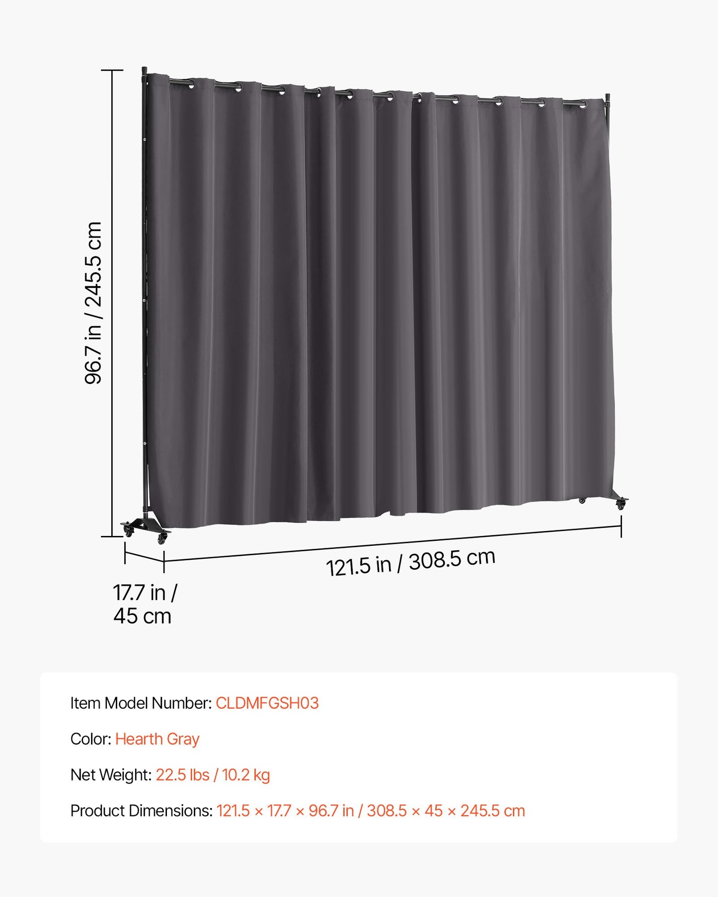 Room Divider, Portable Panel Room Divider with Wheels Curtain Divider Stand, Freestanding Room Divider Privacy Screen for Office, Bedroom, Dining Room, Study, Gray