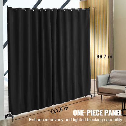 Room Divider, Portable Panel Room Divider with Wheels Curtain Divider Stand, Freestanding Room Divider Privacy Screen for Office, Bedroom, Dining Room, Study, Black