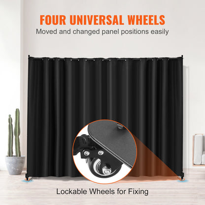 Room Divider, Portable Panel Room Divider with Wheels Curtain Divider Stand, Freestanding Room Divider Privacy Screen for Office, Bedroom, Dining Room, Study, Black