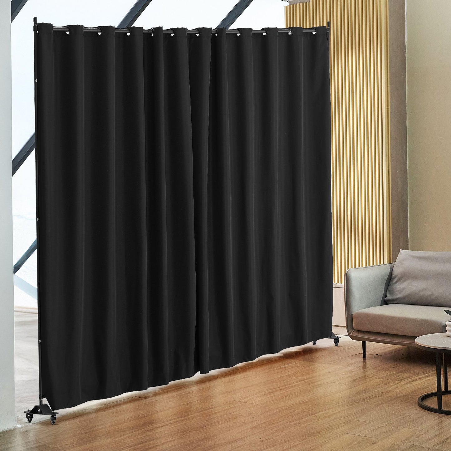 Room Divider, Portable Panel Room Divider with Wheels Curtain Divider Stand, Freestanding Room Divider Privacy Screen for Office, Bedroom, Dining Room, Study, Black