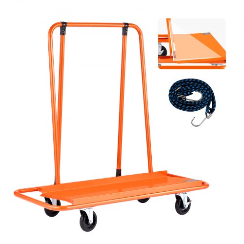 Drywall Cart Dolly, 816 kg Load Capacity, Steel Panel Dolly with 4 Swivel Casters, Durable & Long-lasting, Panel Truck Cart with Tie-Down Strap for Plywood, Plasterboard, Glass, Orange