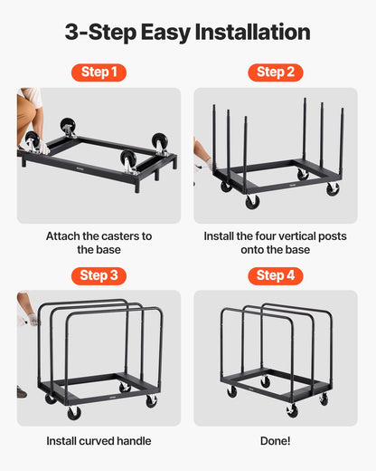 Drywall Cart Dolly, 816 kg Load Capacity, Steel Panel Truck Cart with 12.5 mm Swivel Casters, Lumber Drywall Dolly with with Tie-Down Strap & 3 Side Handrails for Factory, Warehouse, Garage, Black