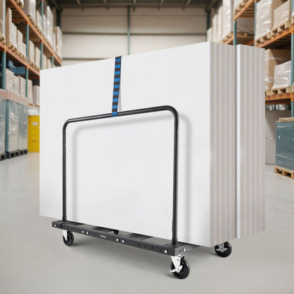 Drywall Cart Dolly, 816 kg Load Capacity, Steel Panel Truck Cart with 12.5 mm Swivel Casters, Lumber Drywall Dolly with Tie-Down Strap & 2 Side Handrails for Factory, Warehouse, Garage, Black