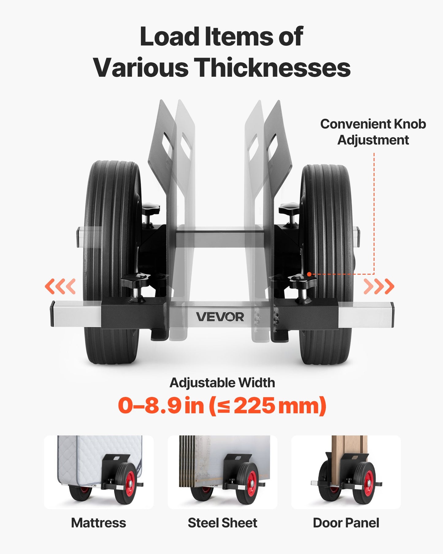 Panel Dolly, 453.6 kg Load Capacity, Drywall Mover with 25 cm Rubber Wheels Fits Different Terrain, Adjustable Clamp Panel Cart for Steel Panels, Mattress, Doors and Drywall Sheet, Black