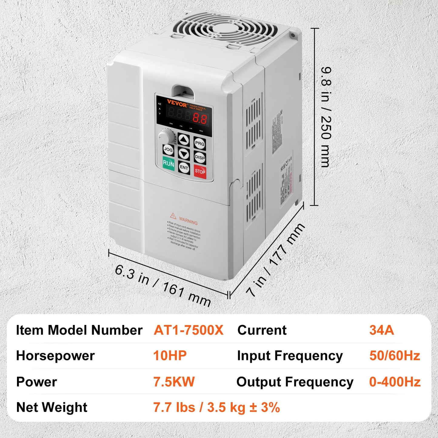 Frequenzumrichter 7,5 kW, 34 A, 10 PS zur Drehzahlregelung von Drehstrommotoren