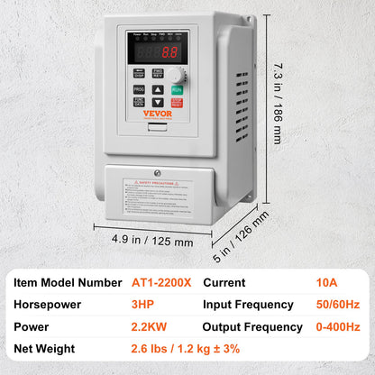 Frequenzumrichter 2,2 kW 10 A 3 PS zur Drehzahlregelung von Drehstrommotoren