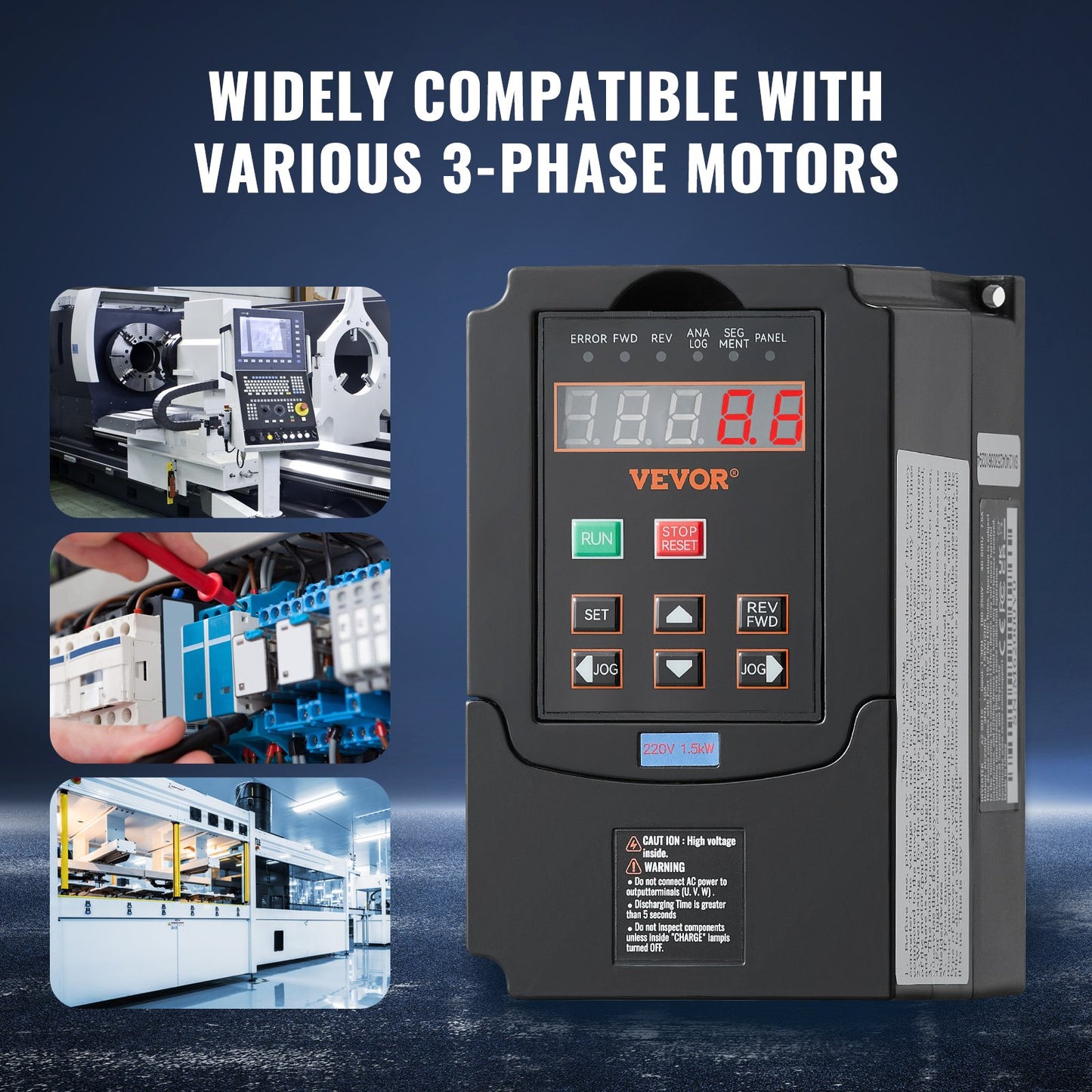 VFD 2HP, 1.5KW, 7.5A, 1 or 3 Phase 220V Input to 3 Phase 220V Output Variable Frequency Drive, 40-60Hz Input, 0-400Hz Output VFD for Spindle Motor CNC Speed Control