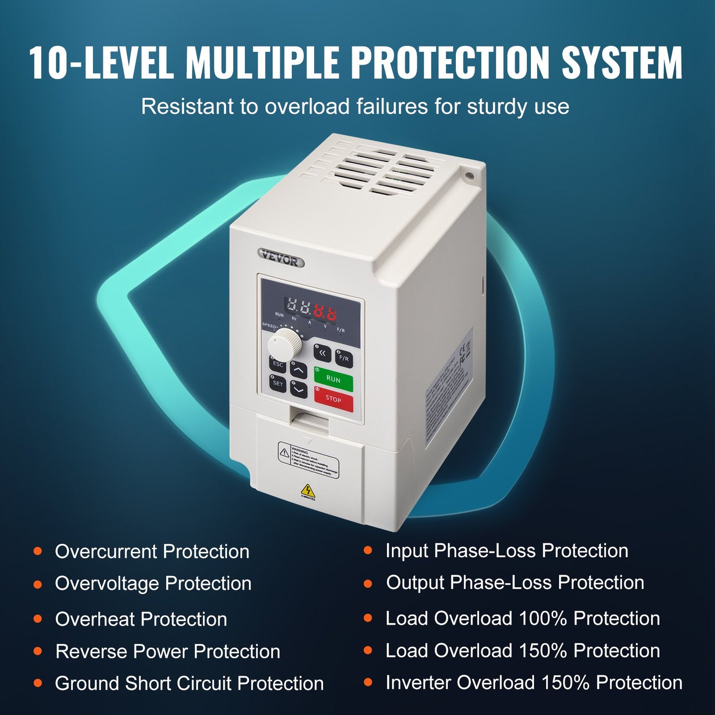 Frequenzumrichter (VFD) 3 PS, 2,2 kW, 5 A, 3-phasiger Wechselstromeingang 380 V auf 3-phasigen Wechselstromausgang 0–380 V, 50/60 Hz Eingang, 0–2000 Hz Ausgang, zur Drehzahlregelung von Spindelmotoren