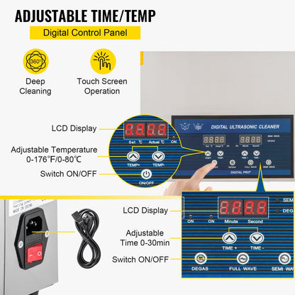 30-Liter-Ultraschallreiniger mit Dualfrequenz-Technologie, Heizung, geeignet für Schmuckteile, Brillen, Ringe, Prothesen, Leiterplatten und mehr (28/40 kHz).
