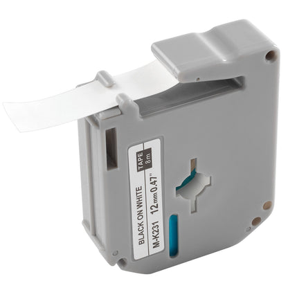 Etikettenband, 4er-Pack, 12 mm (0,47 Zoll) Schwarz auf Weiß, kompatibel mit verschiedenen Brother-Etikettendruckern, strapazierfähig und langlebig, wasserfest, Ersatz für Letra Tag M-K231