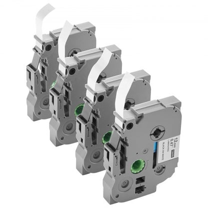 Etikettenband, 4er-Pack, 12 mm (0,47 Zoll), schwarz auf weiß, Nachfüllpackungen für verschiedene Brother P-Touch Etikettendrucker, strapazierfähig und langlebig, Ersatz für Letra Tag TZe-231