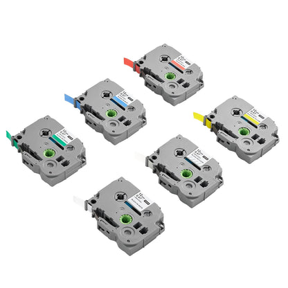 Etikettenband, 6er-Pack, 12 mm (0,47 Zoll), farbige Nachfüllpackungen für verschiedene Brother P-Touch-Geräte, Ersatz für Letra Tag TZe-131, TZe-231, TZe-431, TZe-531, TZe-631 und TZe-731