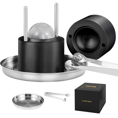 Eisballpresse, 60-mm-Eiskugelformer, Eisballpress-Set aus Flugzeugaluminiumlegierung für 60-mm-Eiskugeln, Eispresse mit Zange und Abtropfschale, für Whisky, Cocktails, Bourbon, Scotch auf Partys und im Urlaub, Schwarz