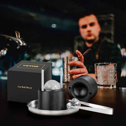 Eisballpresse, 60-mm-Eiskugelformer, Eisballpress-Set aus Flugzeugaluminiumlegierung für 60-mm-Eiskugeln, Eispresse mit Zange und Abtropfschale, für Whisky, Cocktails, Bourbon, Scotch auf Partys und im Urlaub, Schwarz