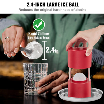 Eisballpresse, 60-mm-Eisballformer, Eisballpress-Set aus Flugzeugaluminiumlegierung für 60-mm-Eiskugeln, Eispresse mit Zange und Abtropfschale, für Whisky, Cocktails, Bourbon, Scotch auf Partys und im Urlaub, Rot
