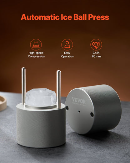 Ice Diamond Eisballpresse, 6 cm (2,4 Zoll) Eisballformer, Set aus Flugzeugaluminium für Ice Diamond Eisballpresse, Eispresse mit Zange und Abtropfschale, für Whisky, Cocktails, Bourbon, Scotch auf Partys und Feiertagen