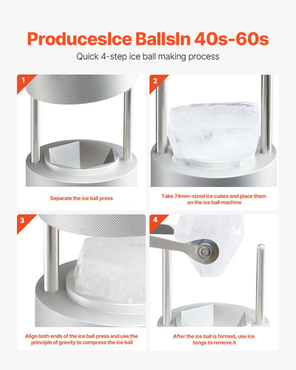 Ice Diamond Eisballpresse, 6 cm (2,4 Zoll) Eisballformer, Set aus Flugzeugaluminium für Ice Diamond Eisballpresse, Eispresse mit Zange und Abtropfschale, für Whisky, Cocktails, Bourbon, Scotch auf Partys und Feiertagen