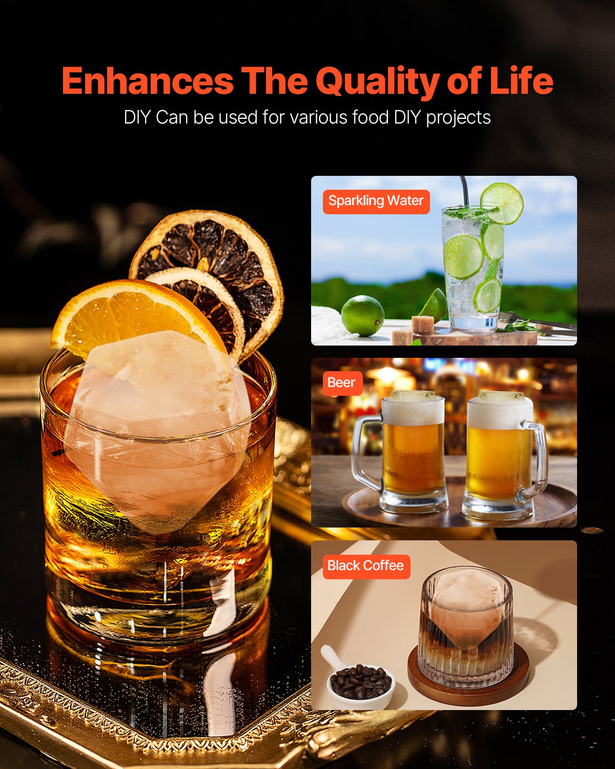 Ice Diamond Eisballpresse, 6 cm (2,4 Zoll) Eisballformer, Set aus Flugzeugaluminium für Ice Diamond Eisballpresse, Eispresse mit Zange und Abtropfschale, für Whisky, Cocktails, Bourbon, Scotch auf Partys und Feiertagen