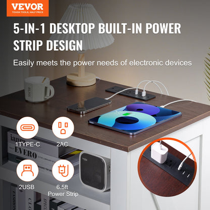 Farmhouse End Table, Square Night Stand with USB Ports and Outlets, 3 Tiers End Table Side Table with Storage Cabinet, Ideal for Living Room, Bedroom, Office, White