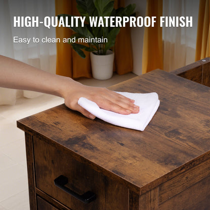 Farmhouse End Table, Night Stand with USB Ports and Outlets, 3 Tiers End Table Side Table with Storage Cabinet and 1 Drawer, Ideal for Living Room, Bedroom, Office, Burlywood