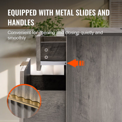 Beistelltisch im Landhausstil, 2er-Set, quadratischer Nachttisch mit USB-Anschlüssen und Steckdosen, 3-stufiger Beistelltisch mit Staufach und 2 Schubladen, ideal für Wohnzimmer, Schlafzimmer und Büro, Grau