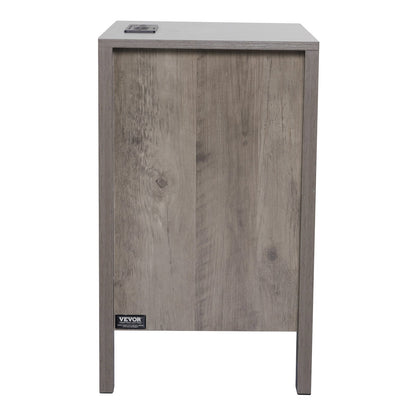 Beistelltisch im Landhausstil, 2er-Set, quadratischer Nachttisch mit USB-Anschlüssen und Steckdosen, 3-stufiger Beistelltisch mit Staufach und 2 Schubladen, ideal für Wohnzimmer, Schlafzimmer und Büro, Grau