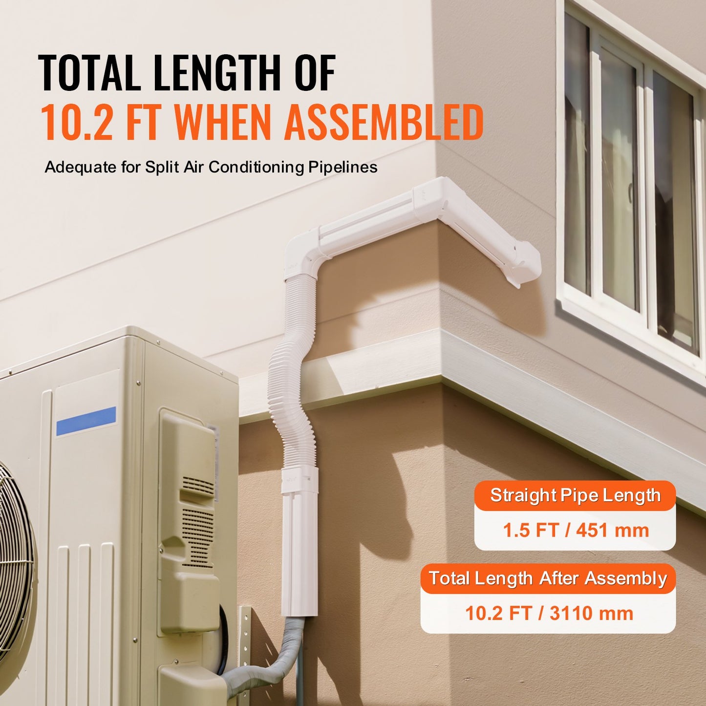 Mini-Split-Klimaanlagen-Abdeckung (76,2 mm breit, 3110 mm lang), dekorative PVC-Rohrleitungsabdeckung für Klimaanlagen mit 5 geraden Luftkanälen und komplettem Zubehör, einfache Montage, lackierbar für Wärmepumpen, weiß