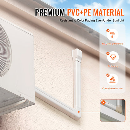 Mini-Split-Klimaanlagen-Abdeckung (76,2 mm breit, 3110 mm lang), dekorative PVC-Rohrleitungsabdeckung für Klimaanlagen mit 5 geraden Luftkanälen und komplettem Zubehör, einfache Montage, lackierbar für Wärmepumpen, weiß