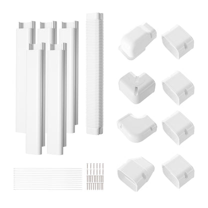 Mini-Split-Klimaanlagen-Abdeckung (76,2 mm breit, 3110 mm lang), dekorative PVC-Rohrleitungsabdeckung für Klimaanlagen mit 5 geraden Luftkanälen und komplettem Zubehör, einfache Montage, lackierbar für Wärmepumpen, weiß