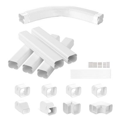 Mini-Split-Klimaanlagen-Abdeckung (76,2 mm breit, 3110 mm lang), dekorative PVC-Rohrleitungsabdeckung für Klimaanlagen mit 5 geraden Luftkanälen und komplettem Zubehör, einfache Montage, lackierbar für Wärmepumpen, weiß