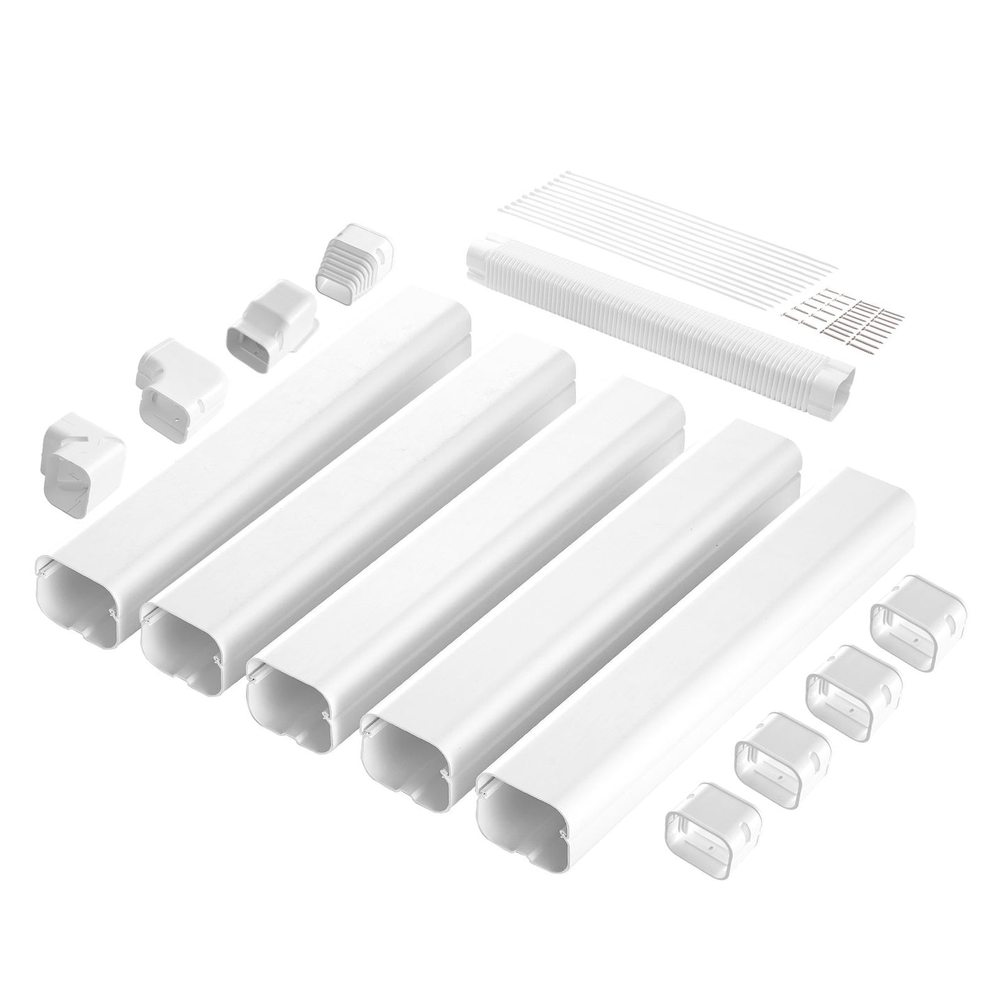Mini-Split-Klimaanlagen-Abdeckung (76,2 mm breit, 3110 mm lang), dekorative PVC-Rohrleitungsabdeckung für Klimaanlagen mit 5 geraden Luftkanälen und komplettem Zubehör, einfache Montage, lackierbar für Wärmepumpen, weiß