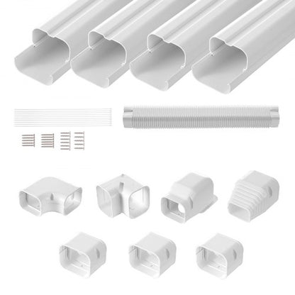 Mini-Split-Klimaanlagen-Abdeckung (76,2 mm breit, 4830 mm lang), dekorative PVC-Rohrleitungsabdeckung für Klimaanlagen mit 4 geraden Luftkanälen und komplettem Zubehör, einfache Montage, lackierbar für Wärmepumpen, weiß