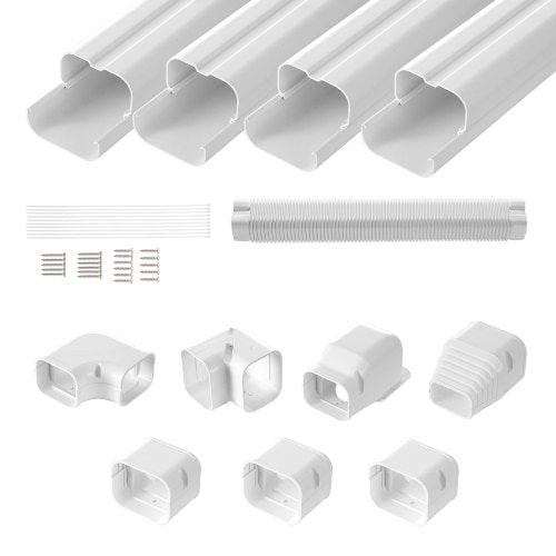 Mini-Split-Klimaanlagen-Abdeckung (76,2 mm breit, 4830 mm lang), dekorative PVC-Rohrleitungsabdeckung für Klimaanlagen mit 4 geraden Luftkanälen und komplettem Zubehör, einfache Montage, lackierbar für Wärmepumpen, weiß