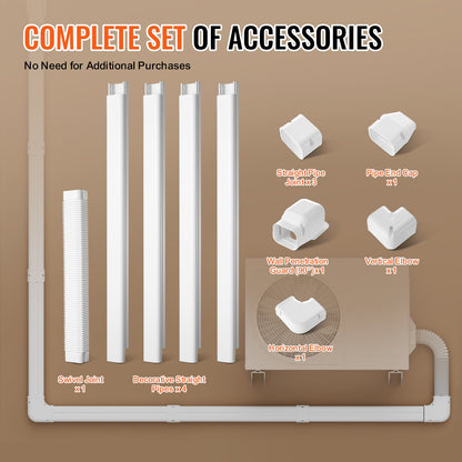 Mini-Split-Klimaanlagen-Abdeckung (76,2 mm breit, 4830 mm lang), dekorative PVC-Rohrleitungsabdeckung für Klimaanlagen mit 4 geraden Luftkanälen und komplettem Zubehör, einfache Montage, lackierbar für Wärmepumpen, weiß