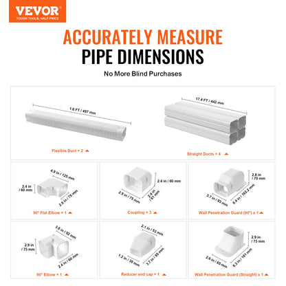 Mini-Split-Klimaanlagen-Abdeckung (76,2 mm breit, 5350 mm lang), dekorative PVC-Rohrleitungsabdeckung für Klimaanlagen mit 4 geraden Luftkanälen und komplettem Zubehör, einfache Montage, lackierbar für Wärmepumpen, weiß