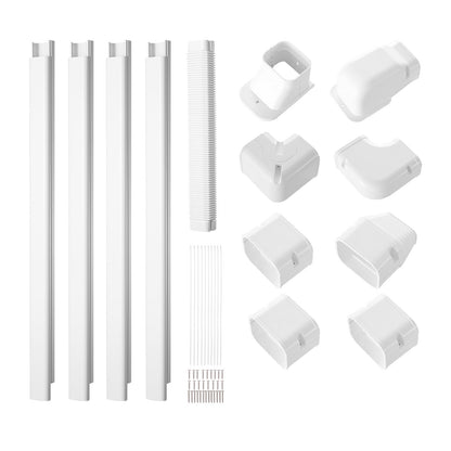 Mini-Split-Klimaanlagen-Abdeckung (76,2 mm breit, 5350 mm lang), dekorative PVC-Rohrleitungsabdeckung für Klimaanlagen mit 4 geraden Luftkanälen und komplettem Zubehör, einfache Montage, lackierbar für Wärmepumpen, weiß