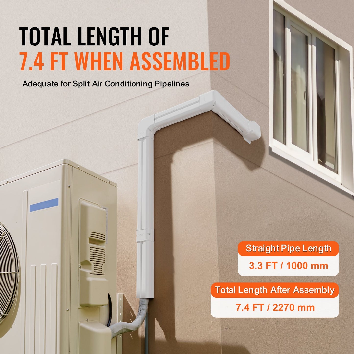 Mini-Split-Klimaanlagen-Abdeckung (76,2 mm breit, 2270 mm lang), dekorative PVC-Rohrleitungsabdeckung für Klimaanlagen mit 2 geraden Luftkanälen und komplettem Zubehör, einfache Montage, lackierbar für Wärmepumpen, weiß