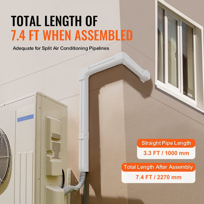 Mini-Split-Klimaanlagen-Abdeckung (76,2 mm breit, 2270 mm lang), dekorative PVC-Rohrleitungsabdeckung für Klimaanlagen mit 2 geraden Luftkanälen und komplettem Zubehör, einfache Montage, lackierbar für Wärmepumpen, weiß