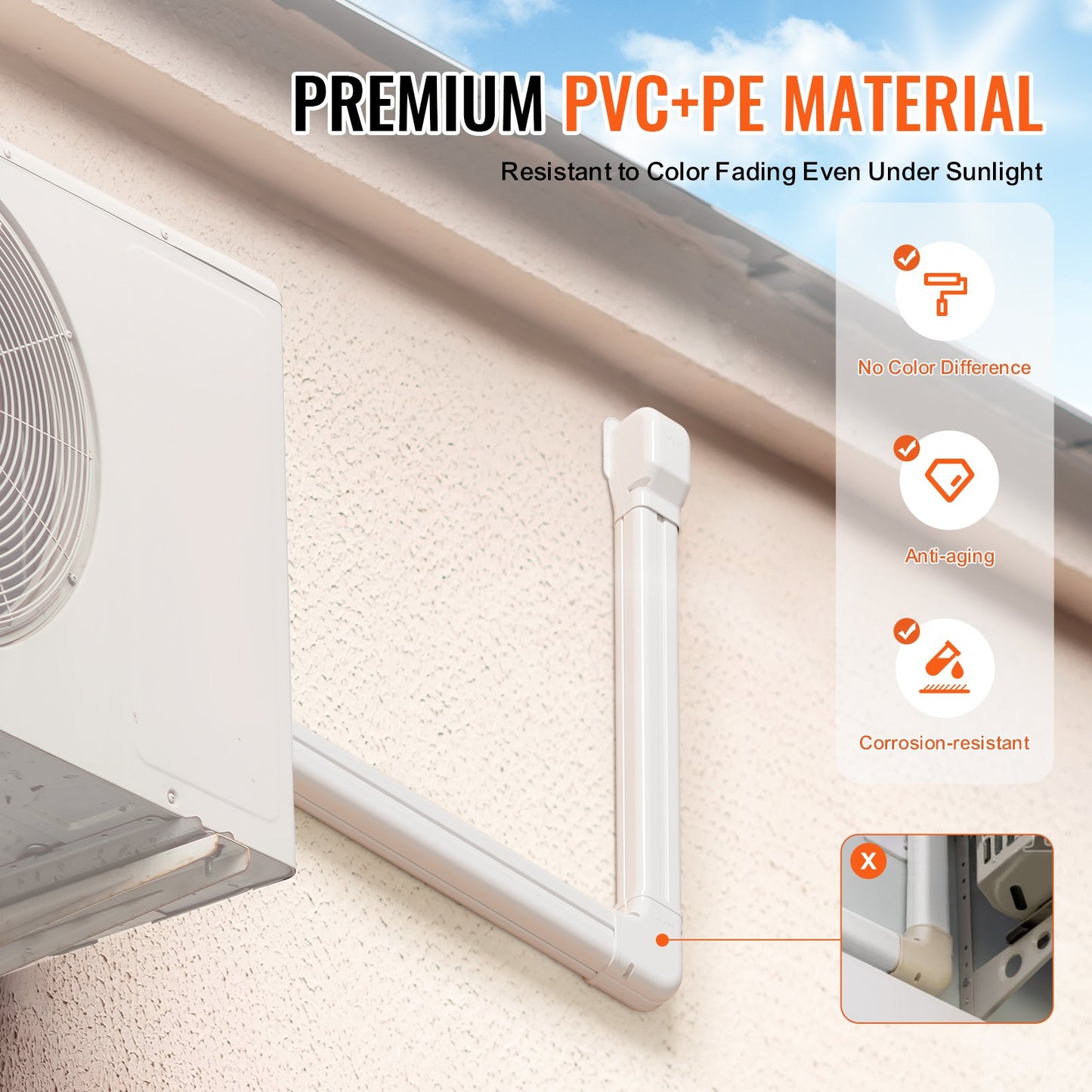Mini-Split-Klimaanlagen-Abdeckung (76,2 mm breit, 2270 mm lang), dekorative PVC-Rohrleitungsabdeckung für Klimaanlagen mit 2 geraden Luftkanälen und komplettem Zubehör, einfache Montage, lackierbar für Wärmepumpen, weiß