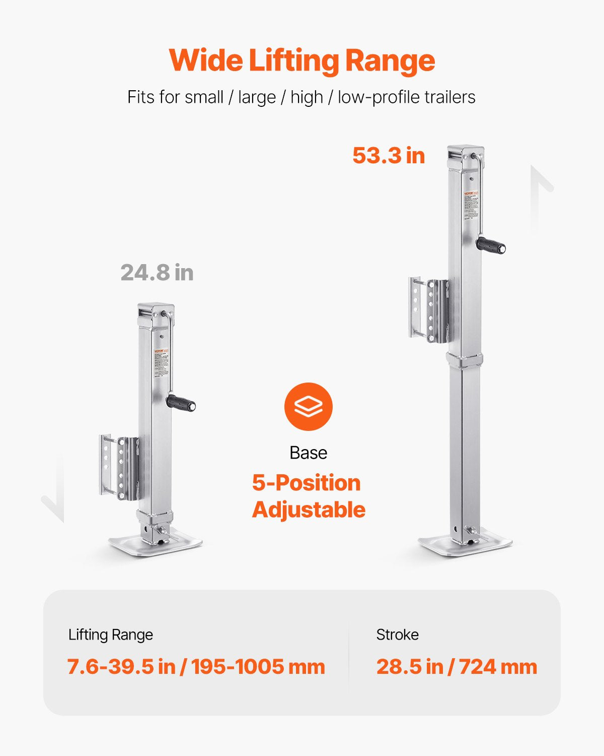 Trailer Jack, 8000 lbs Static Load Capacity, Heavy Duty Swivel Bolt-on Trailer Jack, 28.5" Lift Trailer Jack Stand with Handle for RV Trailer, Horse Trailer, Utility Trailer, and Yacht Trailer