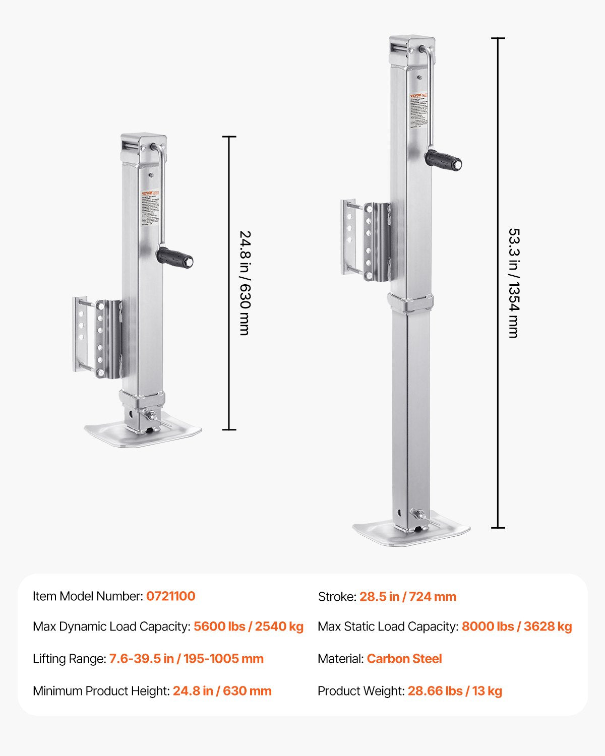 Trailer Jack, 8000 lbs Static Load Capacity, Heavy Duty Swivel Bolt-on Trailer Jack, 28.5" Lift Trailer Jack Stand with Handle for RV Trailer, Horse Trailer, Utility Trailer, and Yacht Trailer