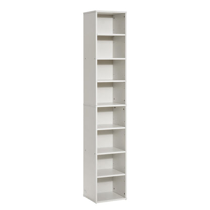 8 Tiers Narrow Bookshelf, 71 in Wooden Tall Open Bookcase with Height-Adjustable Shelf, Freestanding Display Storage Floor Bookcase Bookshelf for Library, Bedroom, Living Room, Office, White