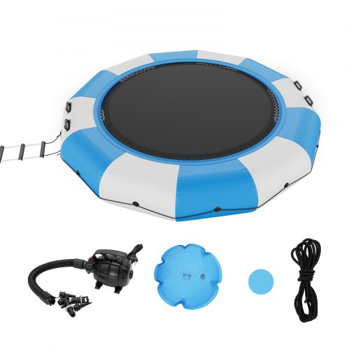 Inflatable Water Bouncer, 13ft Recreational Water Trampoline, Portable Bounce Swim Platform with 3-Step Ladder & Electric Air Pump, Kids Adults Floating Rebounder for Pool, Lake, Water Sports
