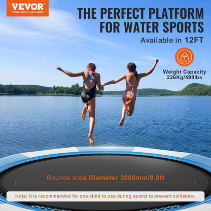 Inflatable Water Bouncer, 13ft Recreational Water Trampoline, Portable Bounce Swim Platform with 3-Step Ladder & Electric Air Pump, Kids Adults Floating Rebounder for Pool, Lake, Water Sports