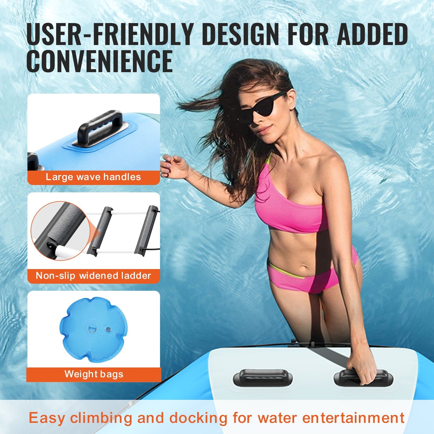 Inflatable Water Bouncer, 13ft Recreational Water Trampoline, Portable Bounce Swim Platform with 3-Step Ladder & Electric Air Pump, Kids Adults Floating Rebounder for Pool, Lake, Water Sports